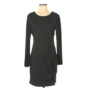 June & Hudson Black Sheath Dress Size L Long Sleeve Knot Front Key Hole Back NEW